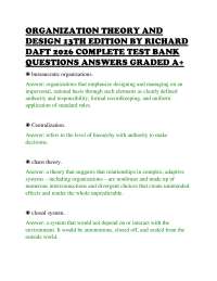 ORGANIZATION THEORY AND DESIGN 13TH EDITION BY RICHARD DAFT 2026 COMPLETE TEST BANK QUESTI