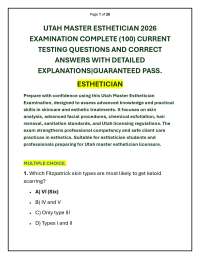 UTAH MASTER ESTHETICIAN 2026 EXAMINATION COMPLETE (100) CURRENT TESTING QUESTIONS AND CO