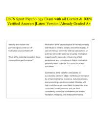 CSCS Sport Psychology Exam with all Correct & 100% Verified Answers |Latest Version |Alrea