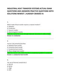 INDUSTRIAL HEAT TRANSFER SYSTEMS ACTUAL EXAM QUESTIONS AND ANSWERS PRACTICE QUESTIONS WIT