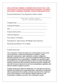 TEXAS MOTOR CARRIER AUTHORITY PRACTICE EXAM - (100) UP-TO-DATE ACTUAL EXAM QUESTIONS AND