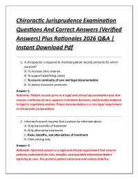 Chiroractic Jurisprudence Examination Questions And Correct Answers (Verified Answers)