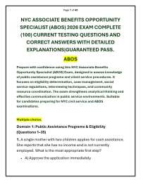 NYC ASSOCIATE BENEFITS OPPORTUNITY SPECIALIST (ABOS) 2026 EXAM COMPLETE (100) CURRENT TE
