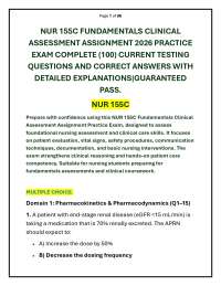 NUR 155C FUNDAMENTALS CLINICAL ASSESSMENT ASSIGNMENT 2026 PRACTICE EXAM COMPLETE (100) C