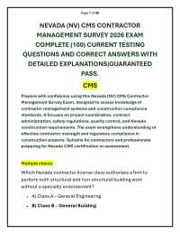 NEVADA (NV) CMS CONTRACTOR MANAGEMENT SURVEY 2026 EXAM COMPLETE (100) CURRENT TESTING Q
