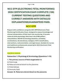 NCC EFM (ELECTRONIC FETAL MONITORING) 2026 CERTIFICATION EXAM COMPLETE (100) CURRENT TES