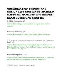 ORGANIZATION THEORY AND DESIGN 13TH EDITION BY RICHARD DAFT 2026 MANAGEMENT THEORY EXAM QU