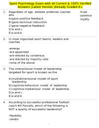 Sport Psychology Exam with all Correct & 100% Verified Answers |Latest Version |Already Gr