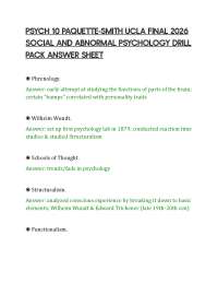 PSYCH 10 PAQUETTE-SMITH UCLA FINAL 2026 SOCIAL AND ABNORMAL PSYCHOLOGY DRILL PACK ANSWER S