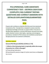 PCA (PERSONAL CARE ASSISTANT) COMPETENCY TEST – GEORGIA 2026 EXAM COMPLETE (100) CURRENT