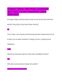 Oregon Tattoo Test Prep| Questions and 100% correct answers| Latest 2026-2027