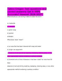 Tattoo Oregon Test questions and correct answers| Get it 100% Accurate!! Newest! 2026-2027