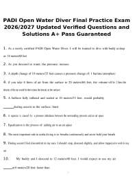 Padi Open Water Diver Final Practice Exam 2026/2027 With Correct Solutions