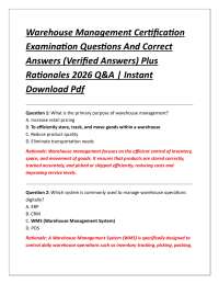 Warehouse Management Certification Examination Questions And Correct Answers