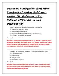 Operations Management Certification Examination Questions And Correct Answers