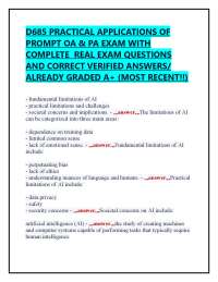 D685 PRACTICAL APPLICATIONS OF PROMPT OA & PA EXAM WITH COMPLETE REAL EXAM QUESTIONS A