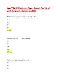 WAC/RCW Electrical Exam Actual Questions with Answers| Latest Update