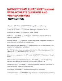 NASM CPT EXAM CHEAT SHEET testbank WITH ACCURATE QUESTIONS AND VERIFIED ANSWERS