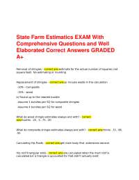 State Farm Estimatics EXAM With Comprehensive Questions and Well Elaborated Correct Answer