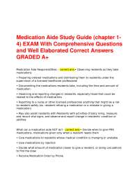 Medication Aide Study Guide (chapter 1-4) EXAM With Comprehensive Questions and Well Elabo