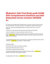 Medication Aide Final Study guide EXAM With Comprehensive Questions and Well Elaborated Co