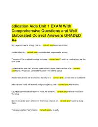 Medication Aide Unit 1 EXAM With Comprehensive Questions and Well Elaborated Correct Answe