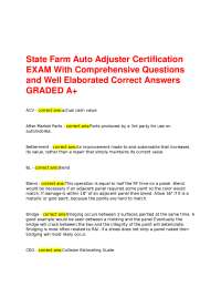 State Farm Auto Adjuster Certification EXAM With Comprehensive Questions and Elaborated C