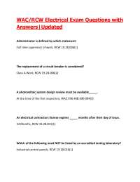 WAC/RCW Electrical Exam Questions with Answers|Updated