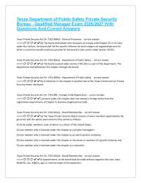 Texas Department of Public Safety Private Security Bureau Qualified Manager Exam 2026/2027