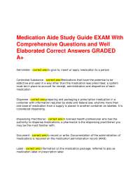 Medication Aide Study Guide EXAM With Comprehensive Questions and Well Elaborated Correct