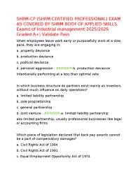 SHRM-CP (SHRM CERTIFIED PROFESSIONAL) EXAM AS COVERED BY SHRM BODY OF APPLIED SKILLS, Exam