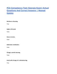 PCA Competency Test (Georgia Exam) Actual Questions And Correct Answers | Newest Update