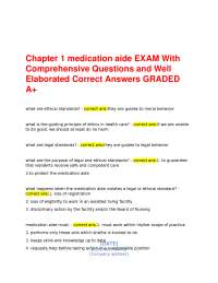 Chapter 1 medication aide EXAM With Comprehensive Questions and Well Elaborated Correct An