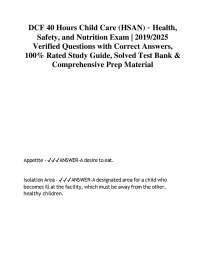 DCF 40 Hours Child Care (HSAN) – Health, Safety, and Nutrition Exam | 2025/2026 Verified