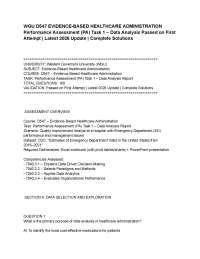 WGU D547 EVIDENCE-BASED HEALTHCARE ADMINISTRATION Performance Assessment (PA) Task 1 – Dat
