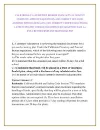 CALIFORNIA (CA) CEMETERY BROKER EXAM ACTUAL 2026/2027 COMPLETE APPROVED QUESTIONS AND COR