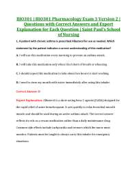 BIO301 | BIO301 Pharmacology Exam 3 | Questions with Correct Answers