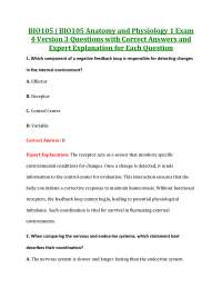 BIO105 | BIO105 Anatomy and Physiology 1 Exam Questions with Correct Answers