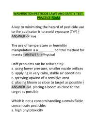 WASHINGTON PESTICIDE LAWS AND SAFETY TEST, PRACTICE EXAM