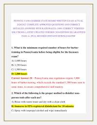 PENNSYLVANIA BARBER STATE BOARD WRITTEN EXAM ACTUAL 2026/2027 COMPLETE APPROVED QUESTIONS