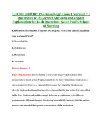 BIO301 | BIO301 Pharmacology Exam 1 | Questions with Correct Answers
