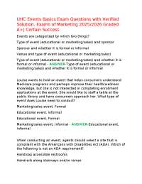 UHC Events Basics Exam Questions with Verified Solution, Exams of Marketing 2025/2026 Grad