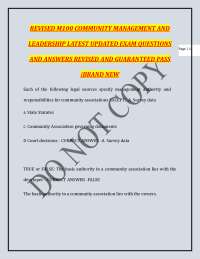 REVISED M100 COMMUNITY MANAGEMENT AND LEADERSHIP LATEST UPDATED EXAM QUESTIONS AND ANSWE