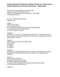 Florida Department of Education (FDOE) Florida Civic Literacy Exam (FCLE) Comprehensive Pr