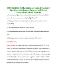 BIO301 | BIO301 Pharmacology Exam 1 | Questions with Correct Answers