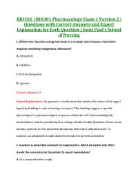 BIO301 | BIO301 Pharmacology Exam 1 | Questions with Correct Answers