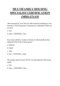 MULTIFAMILY HOUSING SPECIALIST CERTIFICATION (MHS) EXAM