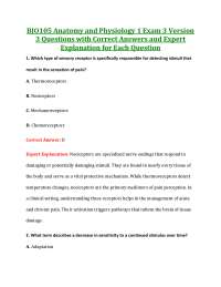 BIO105 Anatomy and Physiology 1 Exam 3 | Questions with Correct Answers