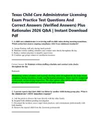 Texas Child Care Administrator Licensing Exam Practice Test Questions And Correct Answer