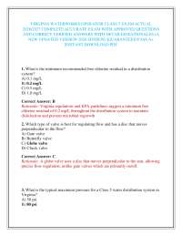 VIRGINIA WATERWORKS OPERATOR CLASS 5 EXAM ACTUAL 2026/2027 COMPLETE ACCURATE EXAM WITH AP